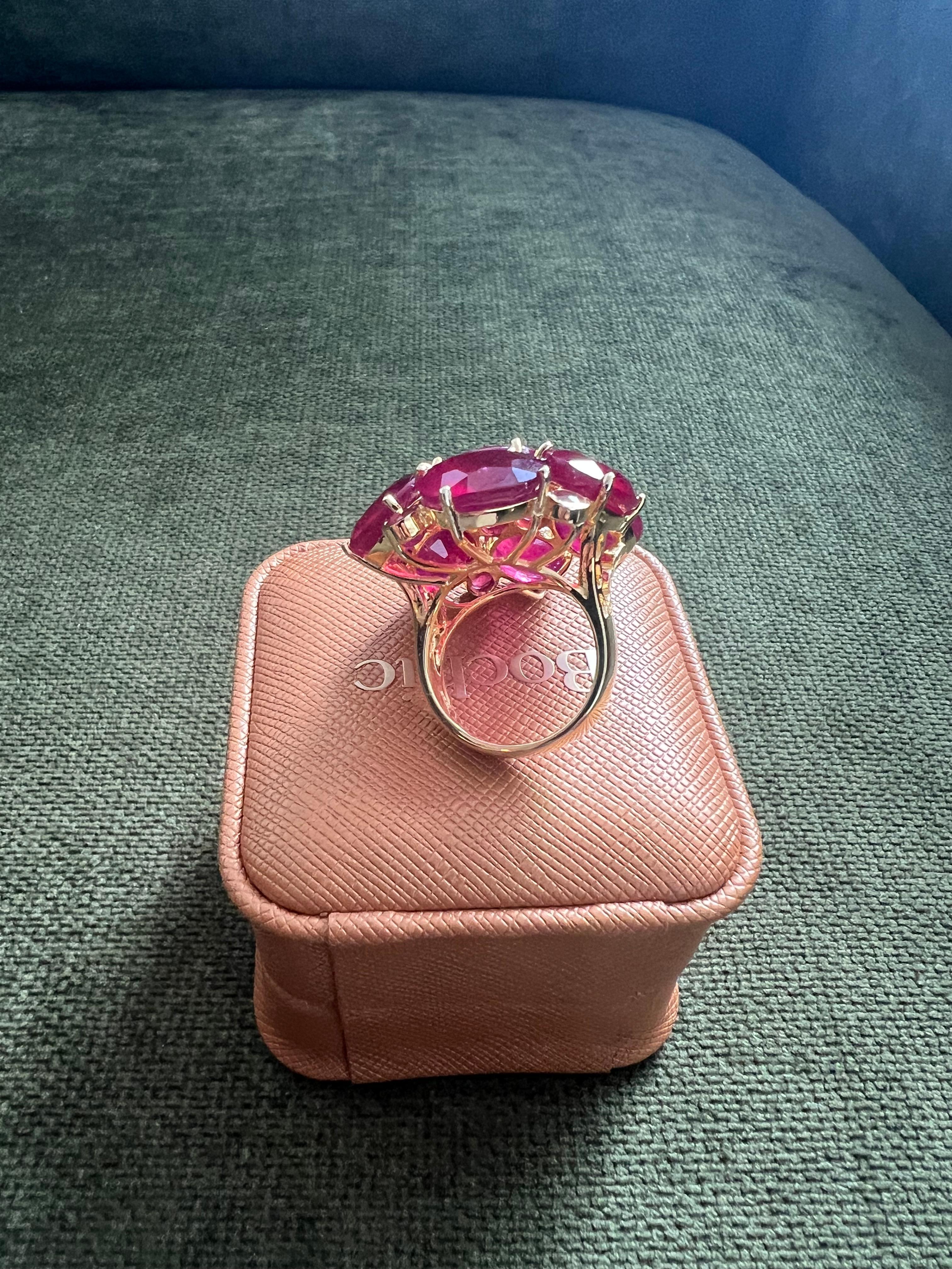 Bochic “Orient” Natural Multi Ruby Vintage Cocktail Ring Set In 18K Gold&Silver en vente 8