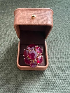 Bochic “Orient” Natural Multi Ruby Vintage Cocktail Ring Set In 18K Gold&Silver
