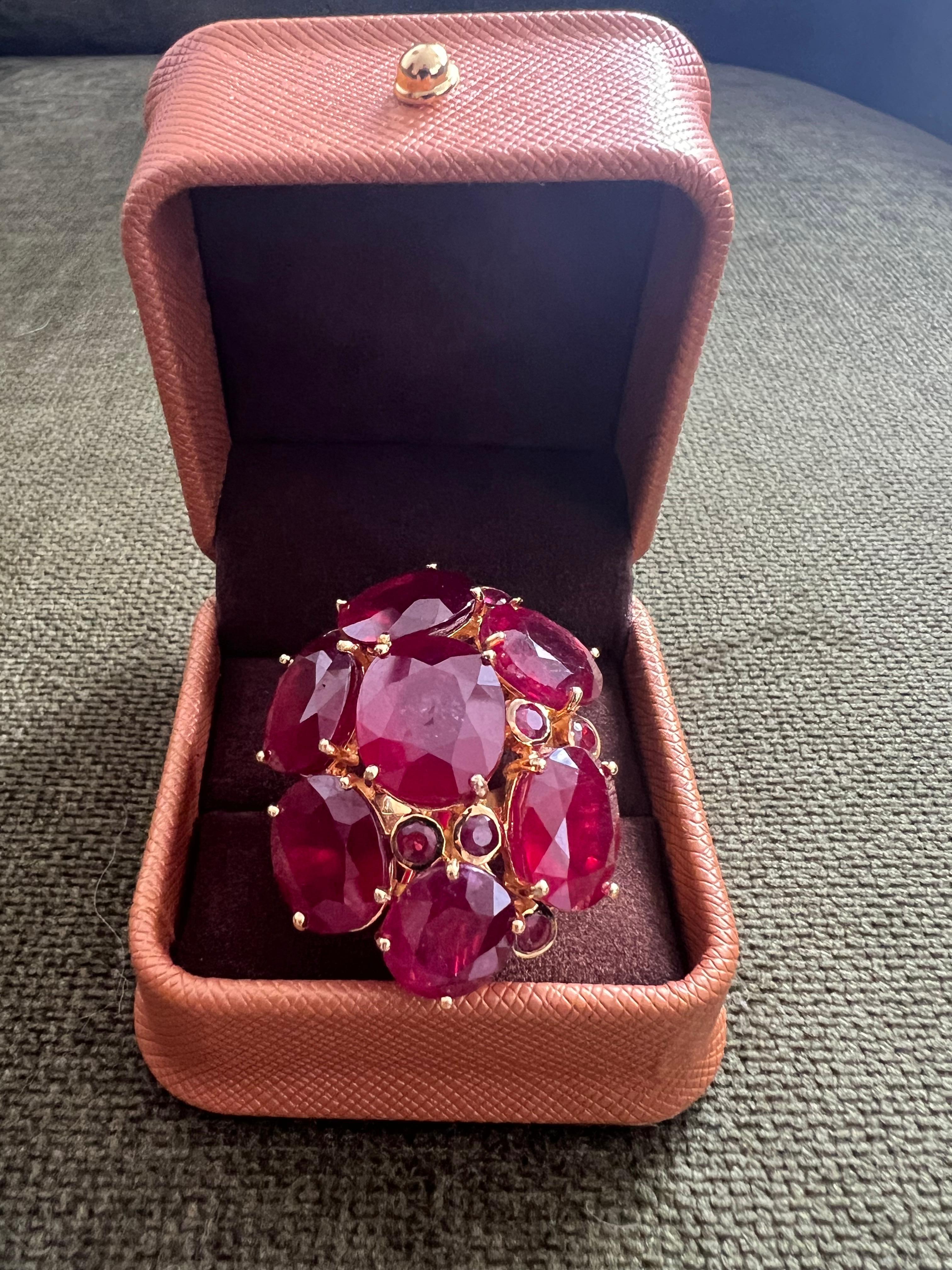 Baroque Bochic “Orient” Natural Multi Ruby Vintage Cocktail Ring Set In 18K Gold&Silver en vente