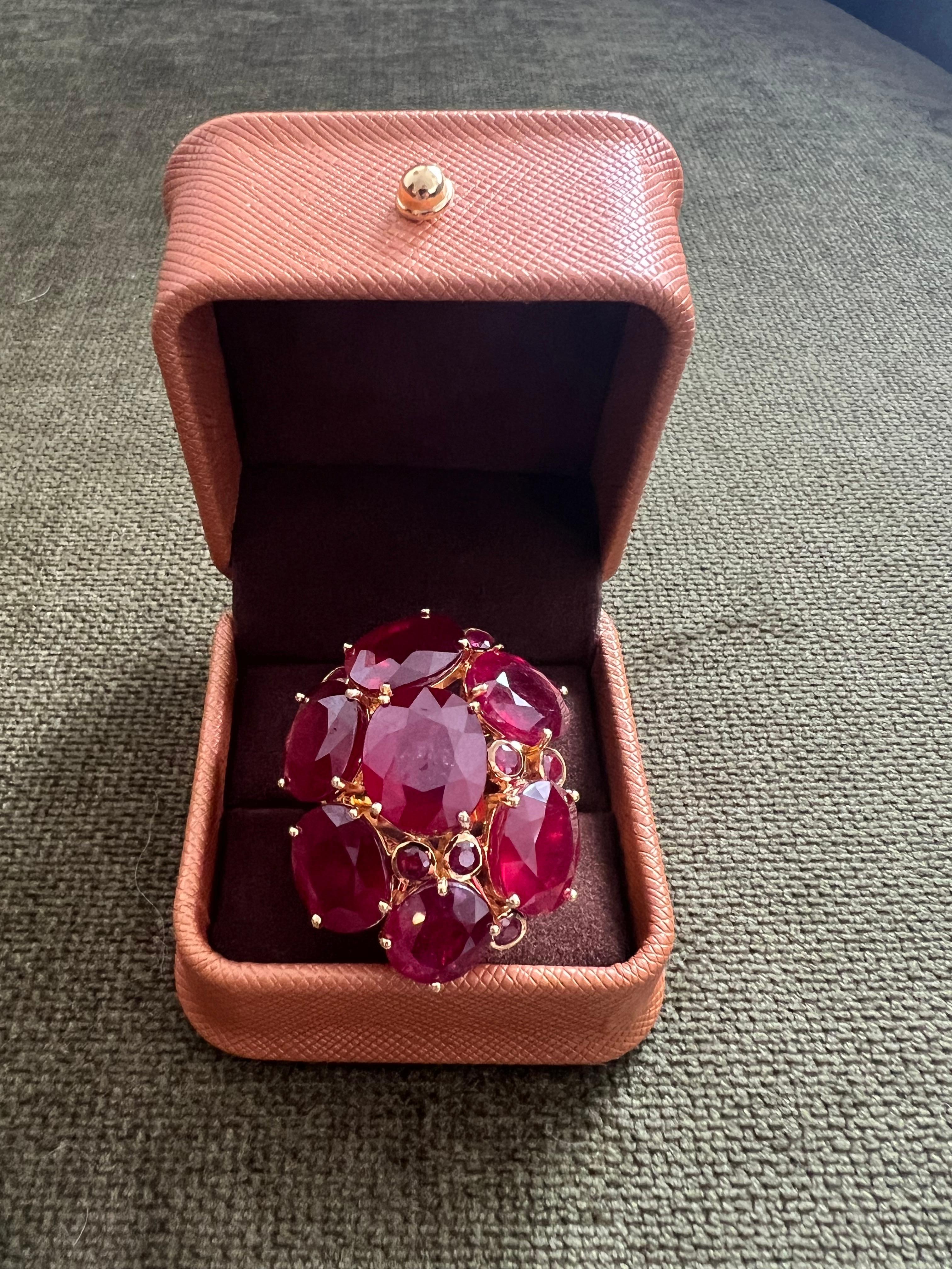 Taille brillant Bochic “Orient” Natural Multi Ruby Vintage Cocktail Ring Set In 18K Gold&Silver en vente