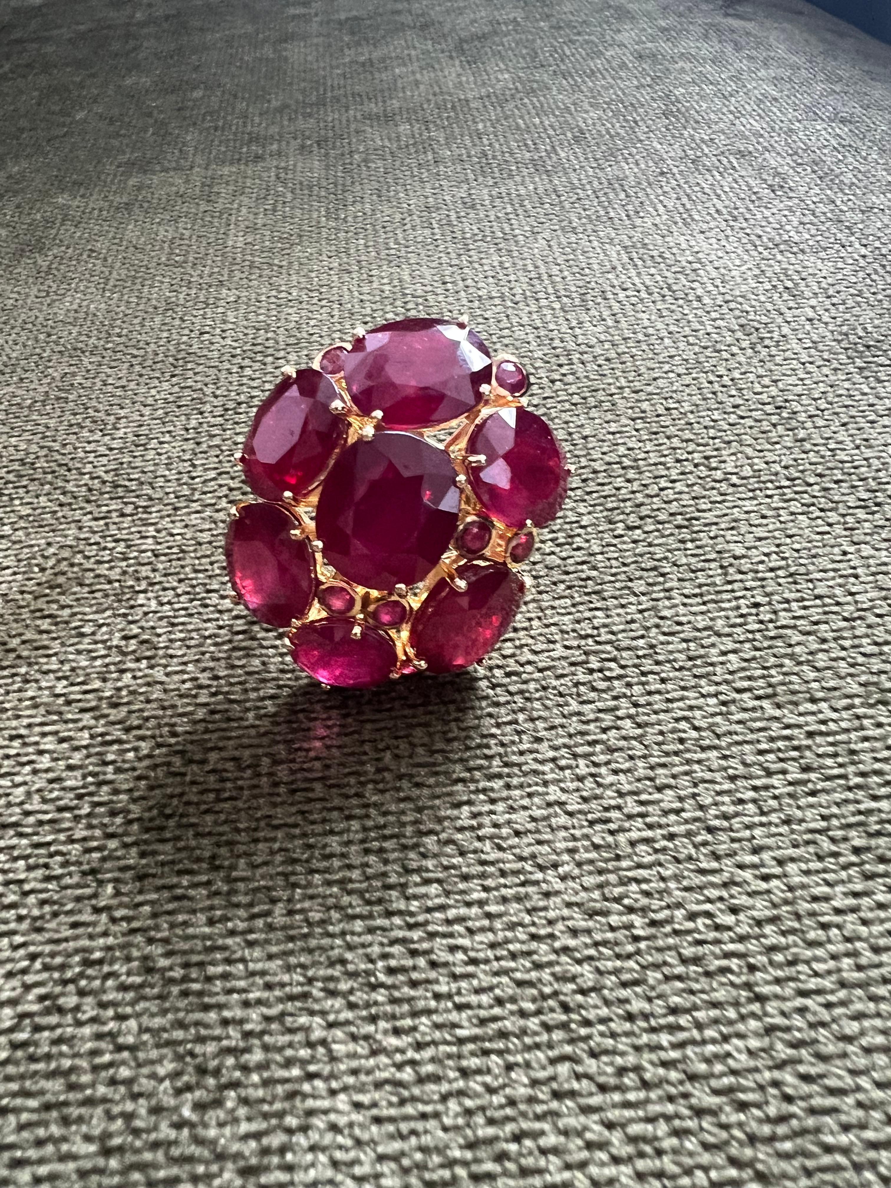 Bochic “Orient” Natural Multi Ruby Vintage Cocktail Ring Set In 18K Gold&Silver Unisexe en vente