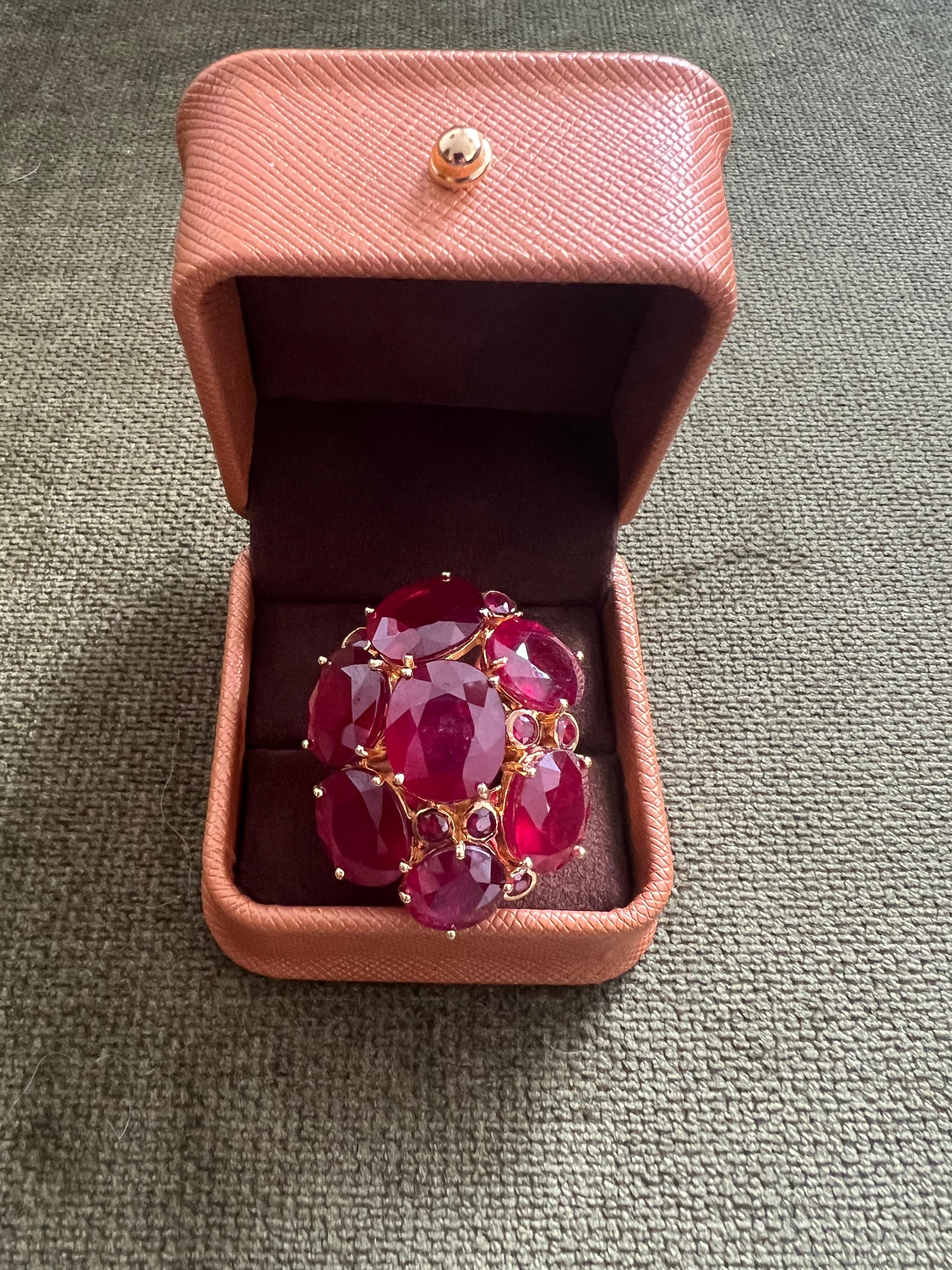 Bochic “Orient” Natural Multi Ruby Vintage Cocktail Ring Set In 18K Gold&Silver en vente 1