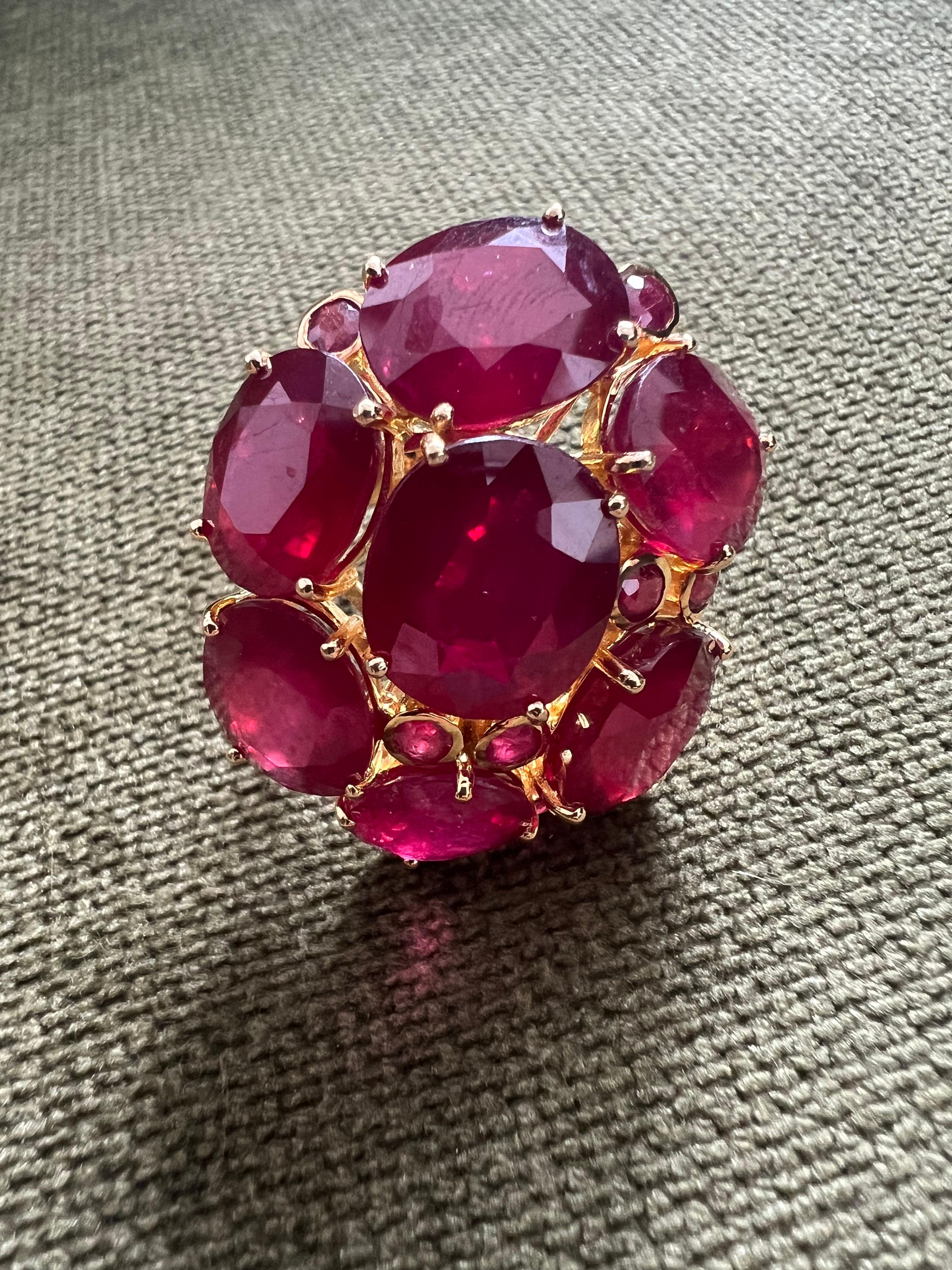 Bochic “Orient” Natural Multi Ruby Vintage Cocktail Ring Set In 18K Gold&Silver en vente 3