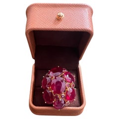 Bochic “Orient” Natural Multi Ruby Vintage Cocktail Ring Set In 18K Gold&Silver
