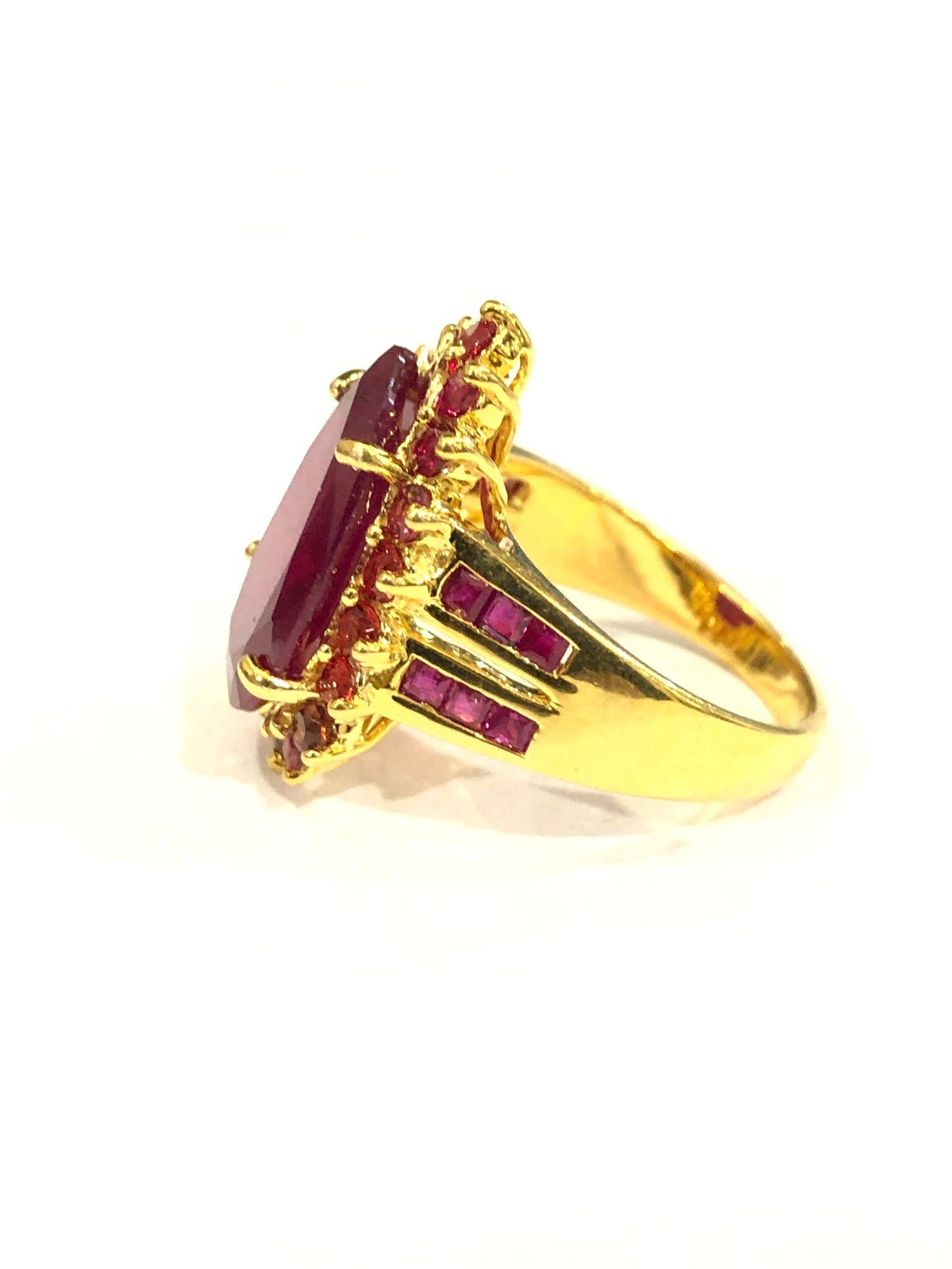 Brilliant Cut Bochic “Orient” Natural Multi Ruby Vintgae Cocktail Ring Set In 18K Gold &Silver