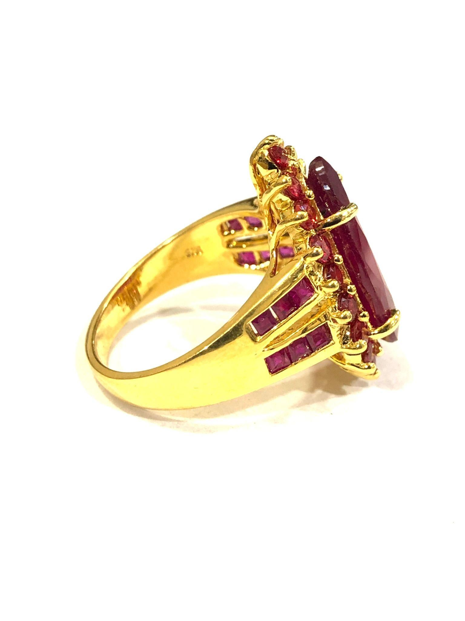Women's or Men's Bochic “Orient” Natural Multi Ruby Vintgae Cocktail Ring Set In 18K Gold &Silver