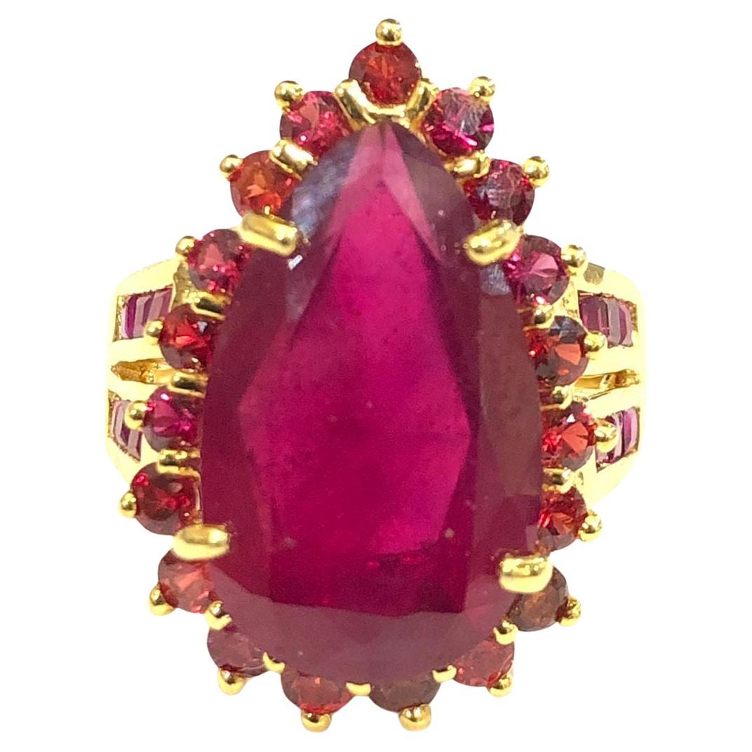 Bochic “Orient” Natural Multi Ruby Vintgae Cocktail Ring Set In 18K Gold &Silver