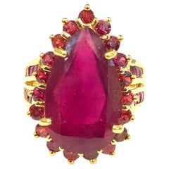 Bochic “Orient” Natural Multi Ruby Vintgae Cocktail Ring Set In 18K Gold &Silver