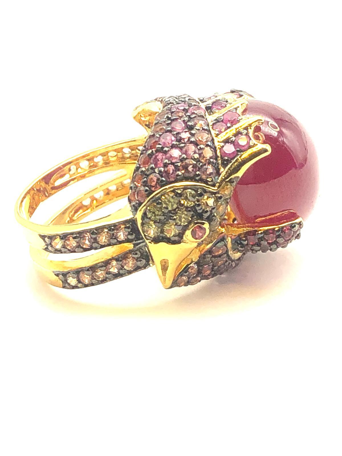 Bochic “Orient” Natural Multi Sapphire & Ruby Ring Set 18K Gold & Silver For Sale 4