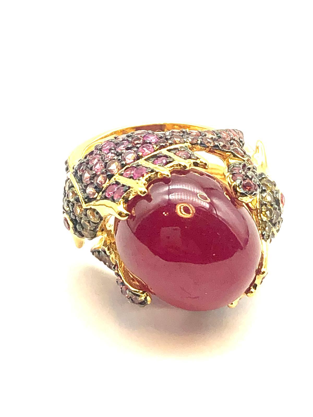 Bochic “Orient” Natural Multi Sapphire & Ruby Ring Set 18K Gold & Silver For Sale 3