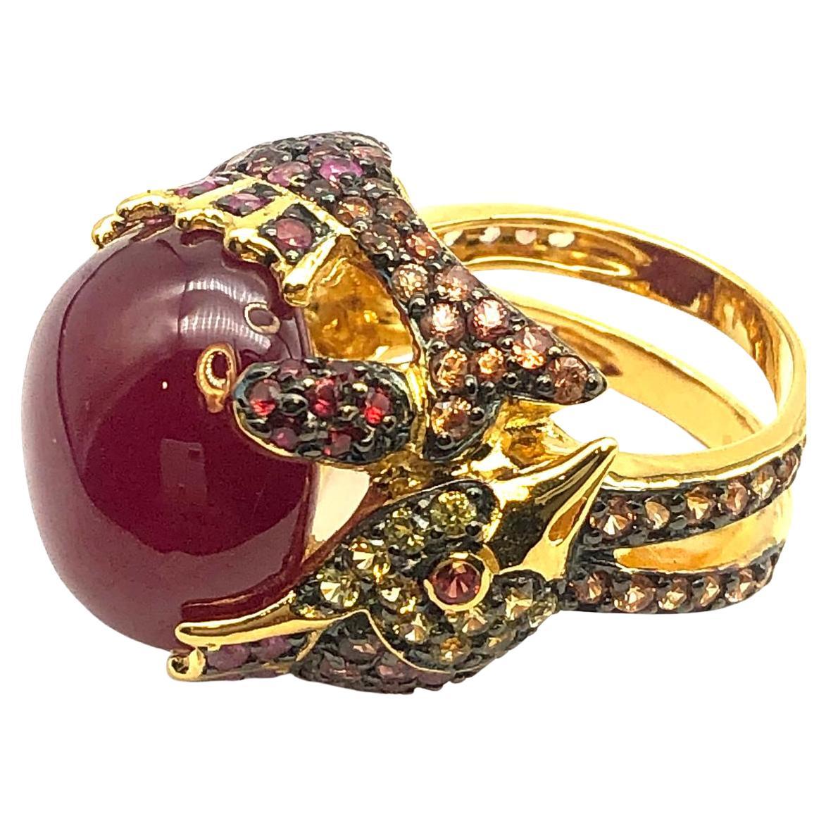 Anillo Bochic "Orient" Multi Zafiro Natural y Rubí 18K Oro y Plata