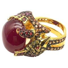 Bochic Orient Natürlicher Multi Saphir & Rubin Ring Set 18K Gold & Silber