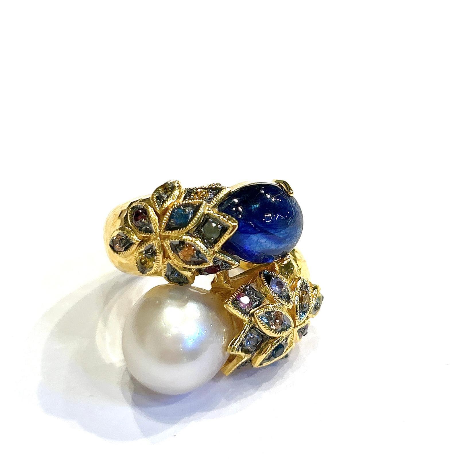 Bochic Orient natürlichen Multi Saphir & Rubin Ring Set in 18K Gold & Silber im Angebot 7