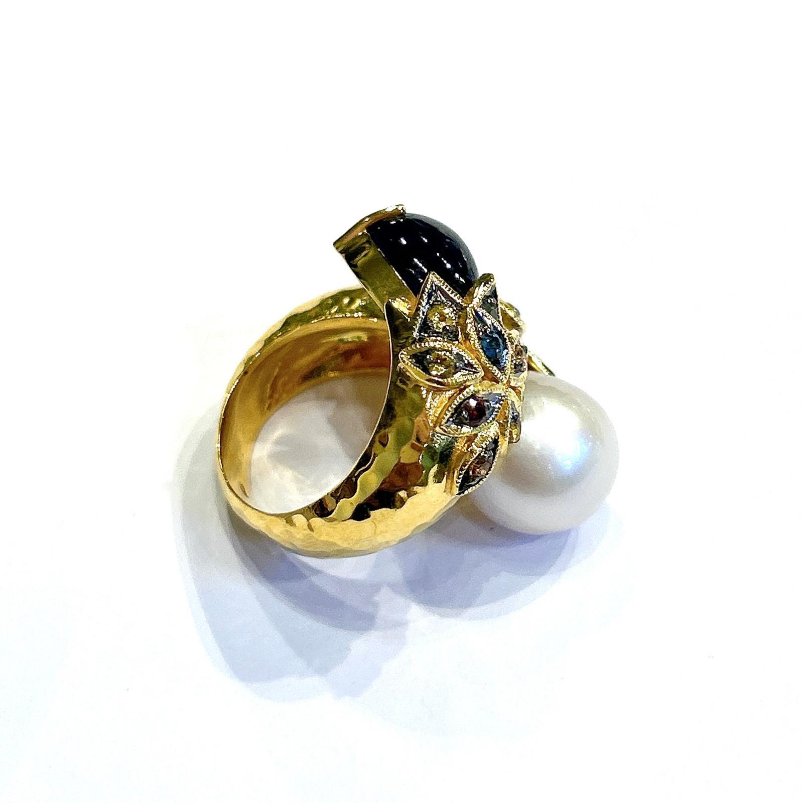 Bochic Orient natürlichen Multi Saphir & Rubin Ring Set in 18K Gold & Silber (Cabochon) im Angebot