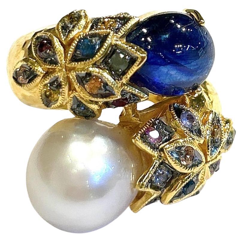 Anillo Bochic "Orient" de múltiples zafiros y rubíes naturales engastado en oro de 18 quilates y plata