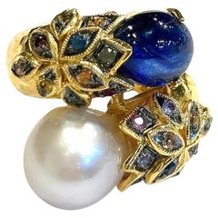 Bochic Orient natürlichen Multi Saphir & Rubin Ring Set in 18K Gold & Silber