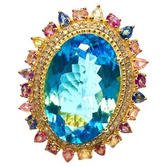 Bochic Orient Natürliche Multi Saphir, Topas & Diamant Ring Set 18K Gold & Silv