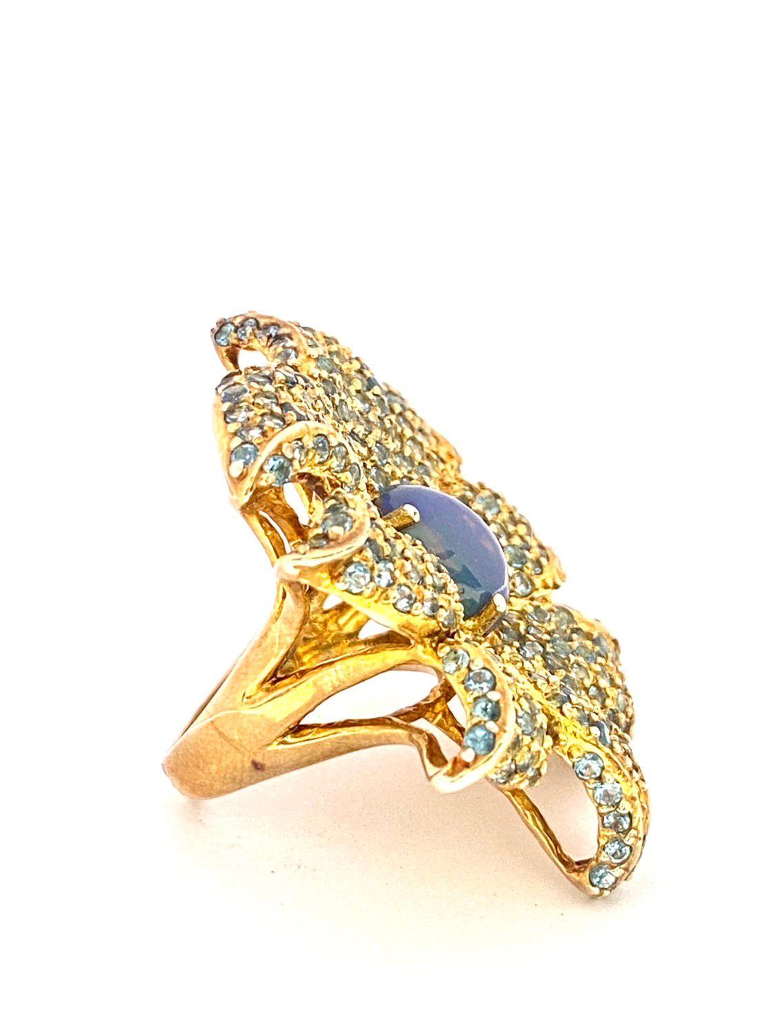 Bochic “Orient” Natural Opal & Blue Topaz Cocktail Ring Set 18K Gold&Silver en venta 6