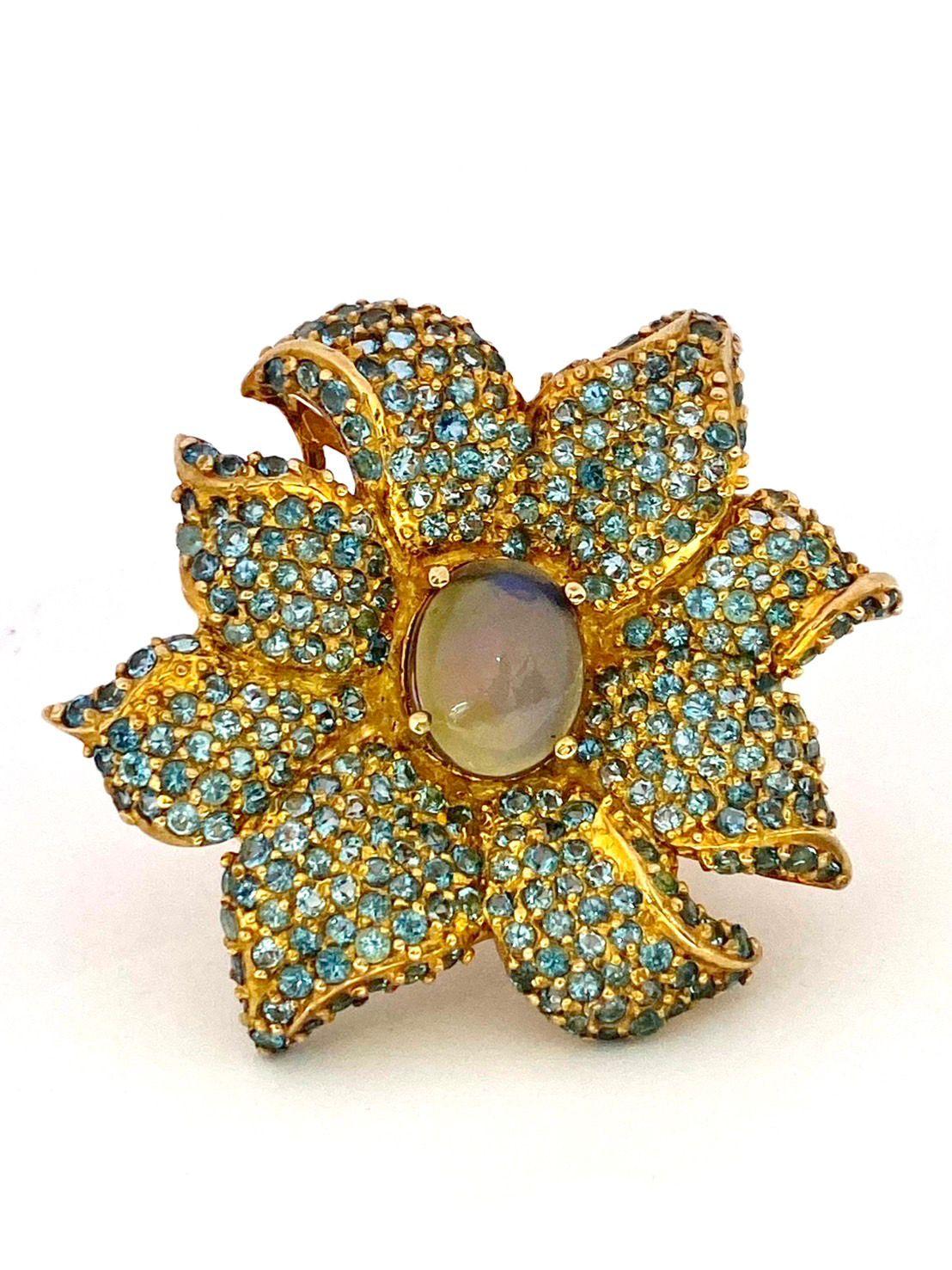 Femenino o masculino Bochic “Orient” Natural Opal & Blue Topaz Cocktail Ring Set 18K Gold&Silver en venta
