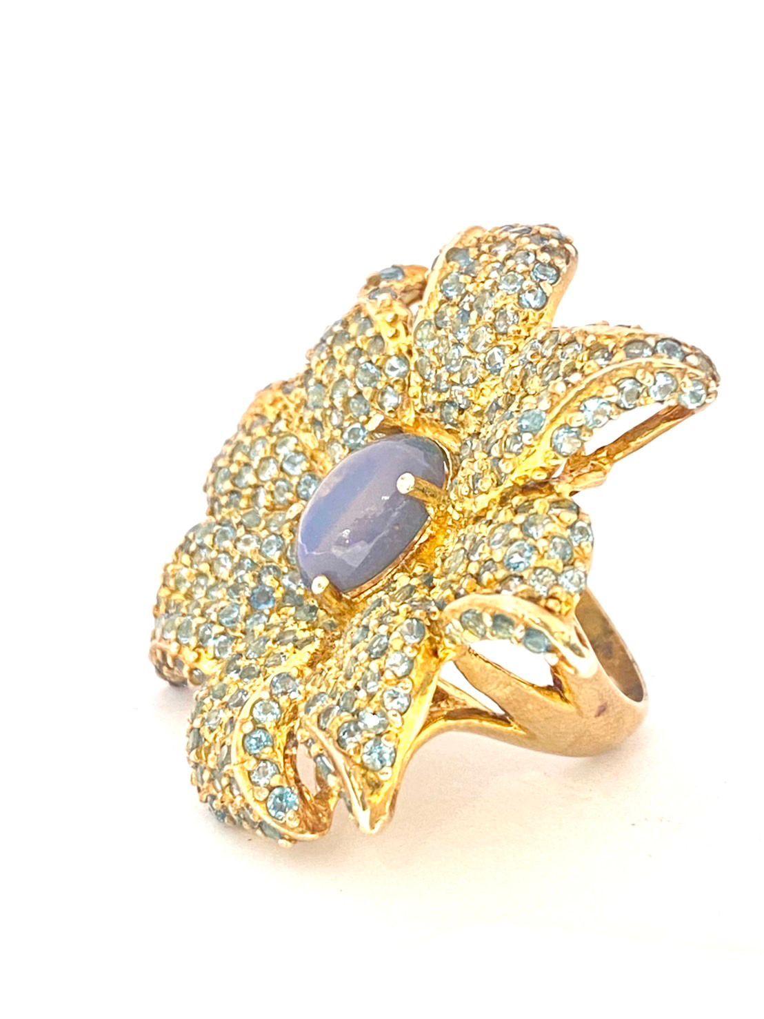Bochic “Orient” Natural Opal & Blue Topaz Cocktail Ring Set 18K Gold&Silver en venta 2