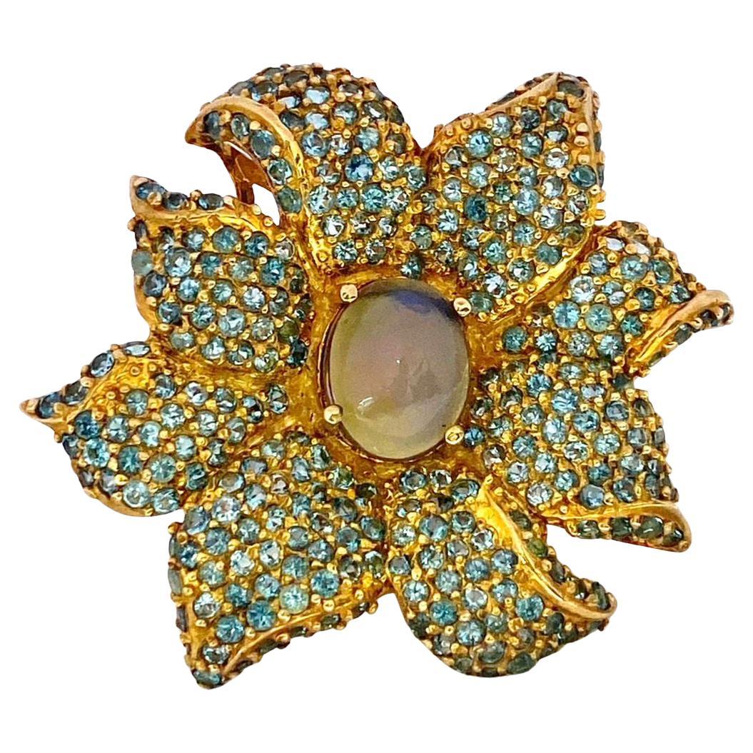 Bochic “Orient” Natural Opal & Blue Topaz Cocktail Ring Set 18K Gold&Silver