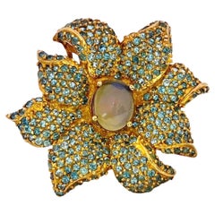 Bochic “Orient” Natural Opal & Blue Topaz Cocktail Ring Set 18K Gold&Silver