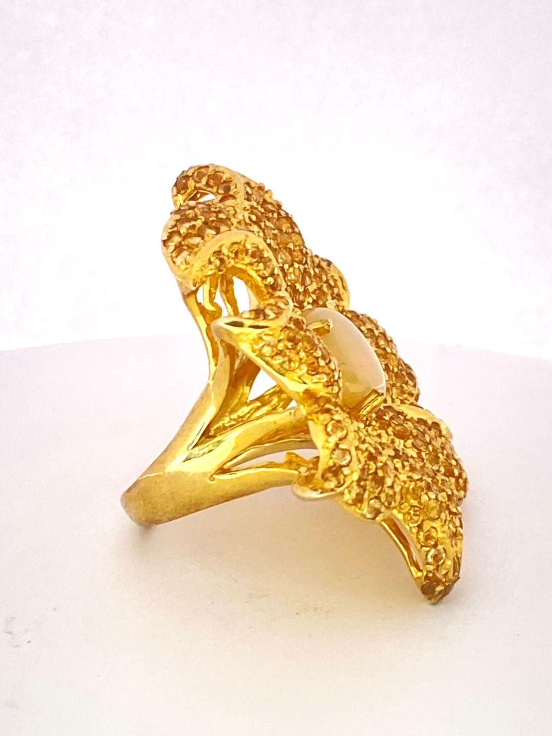 Bochic “Orient” Natural Opal & Citrine Cocktail Ring Set In 18K Gold & Silver Corte brillante en venta