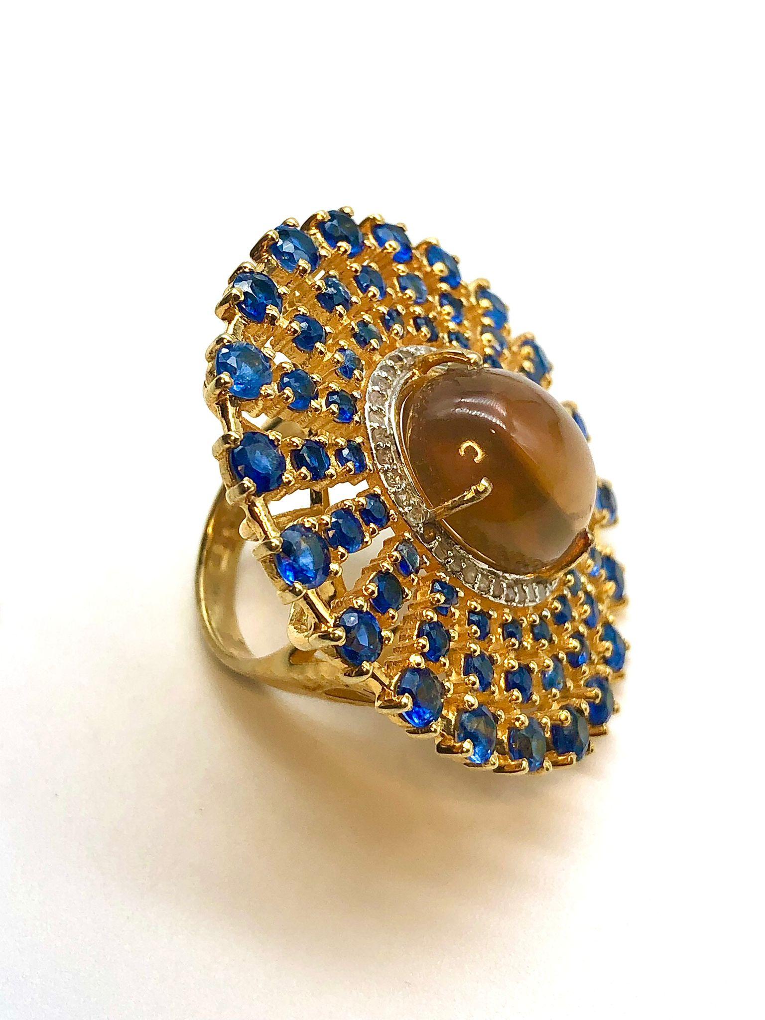 Bochic Orient Natürlicher Opal, Kyanit, Kyanit  & Diamant Ring Set in 18K & Silber (Barock) im Angebot