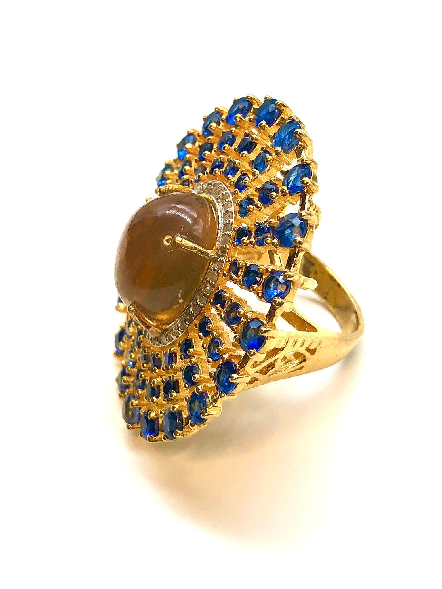 Bochic Orient Natürlicher Opal, Kyanit, Kyanit  & Diamant Ring Set in 18K & Silber (Brillantschliff) im Angebot