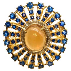 Bochic "Orient" Opale naturale, Kyanite  Anello con diamante incastonato in argento e 18 carati