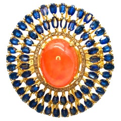 Bochic "Orient" Natürliche Orange Opal, Kyanit & Diamant-Ring-Set in 18K & Silber