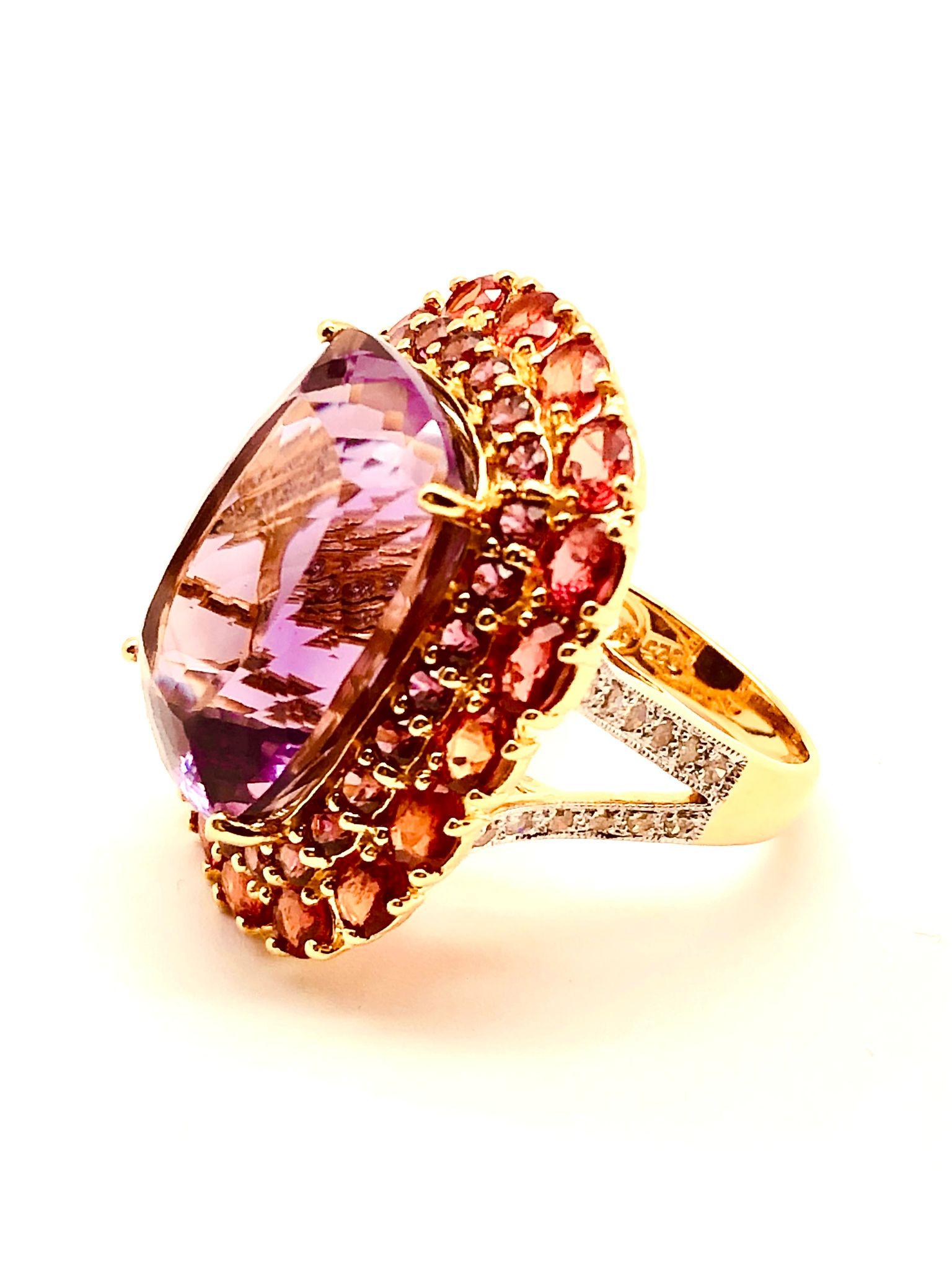 Bochic “Orient” Natural Orange Sapphire & Amethyst Ring Set  18K Gold & Silver For Sale 1