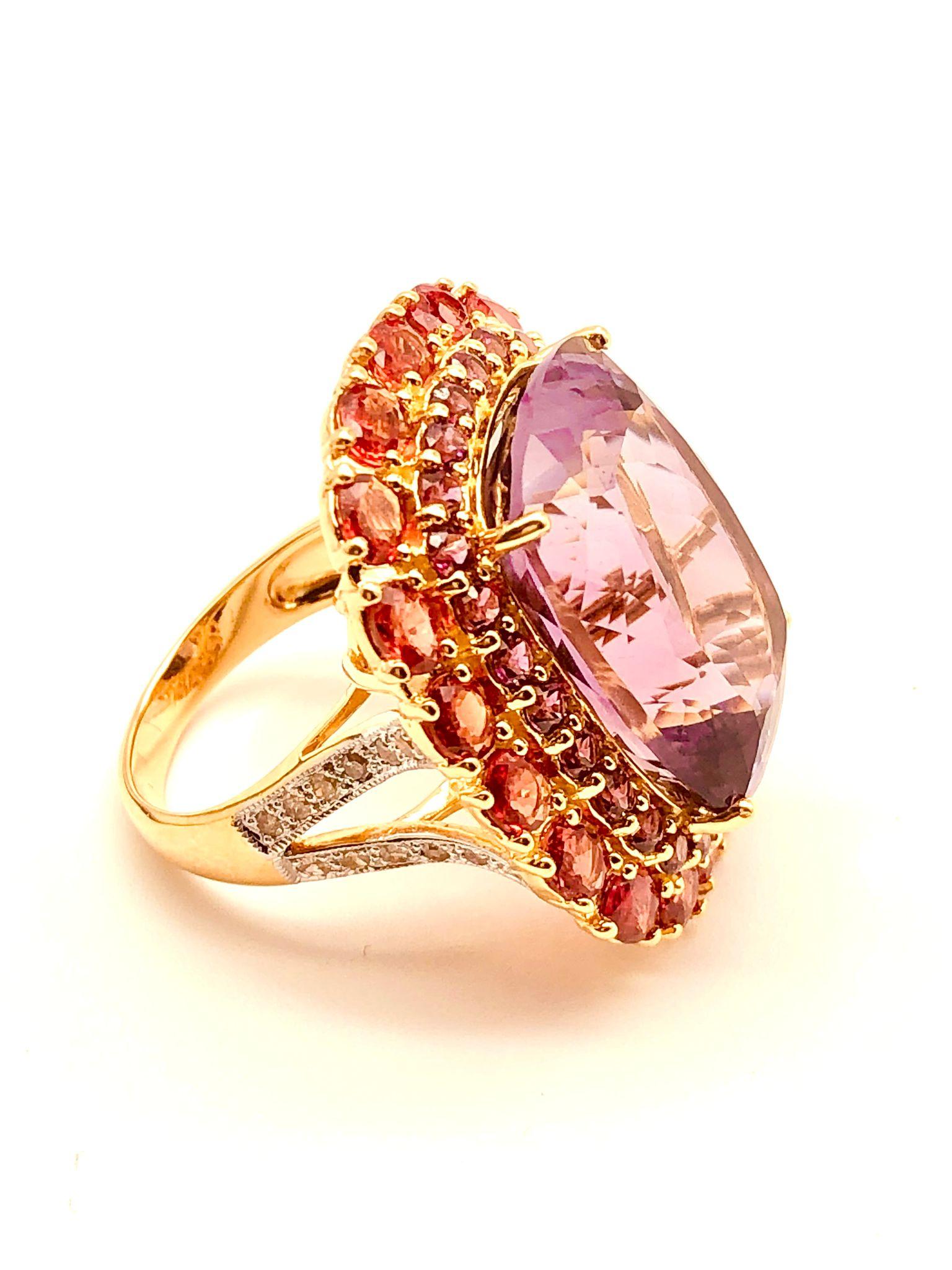 Bochic “Orient” Natural Orange Sapphire & Amethyst Ring Set  18K Gold & Silver For Sale 2