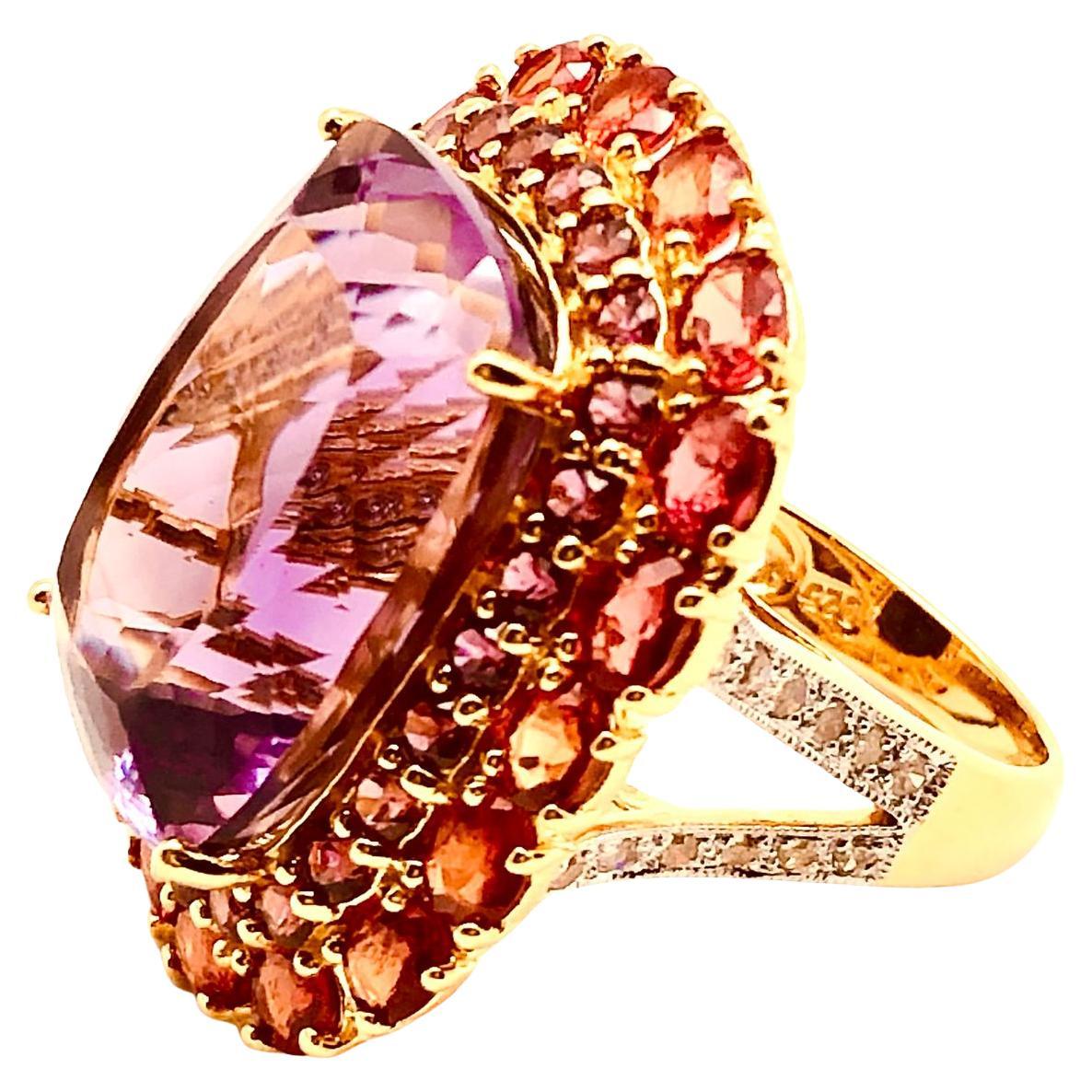 Bochic “Orient” Natural Orange Sapphire & Amethyst Ring Set  18K Gold & Silver