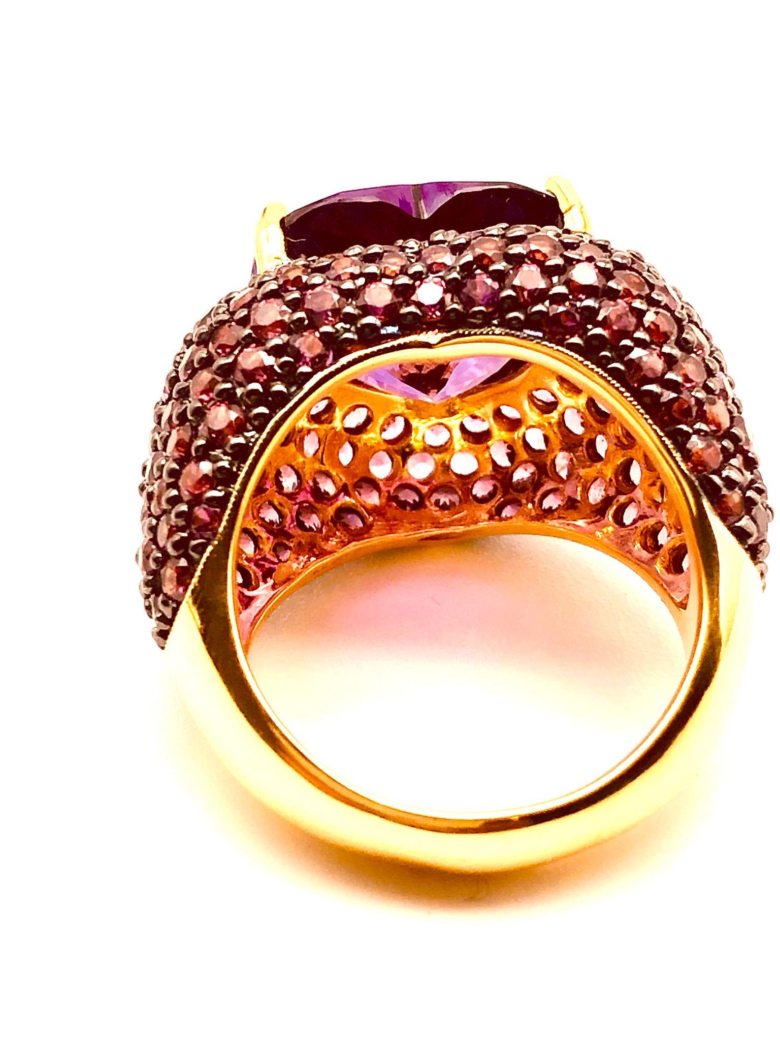 Retro Bochic “Orient” Natural Pink Sapphire & Amethyst Ring Set Inn 18K Gold & Silver For Sale