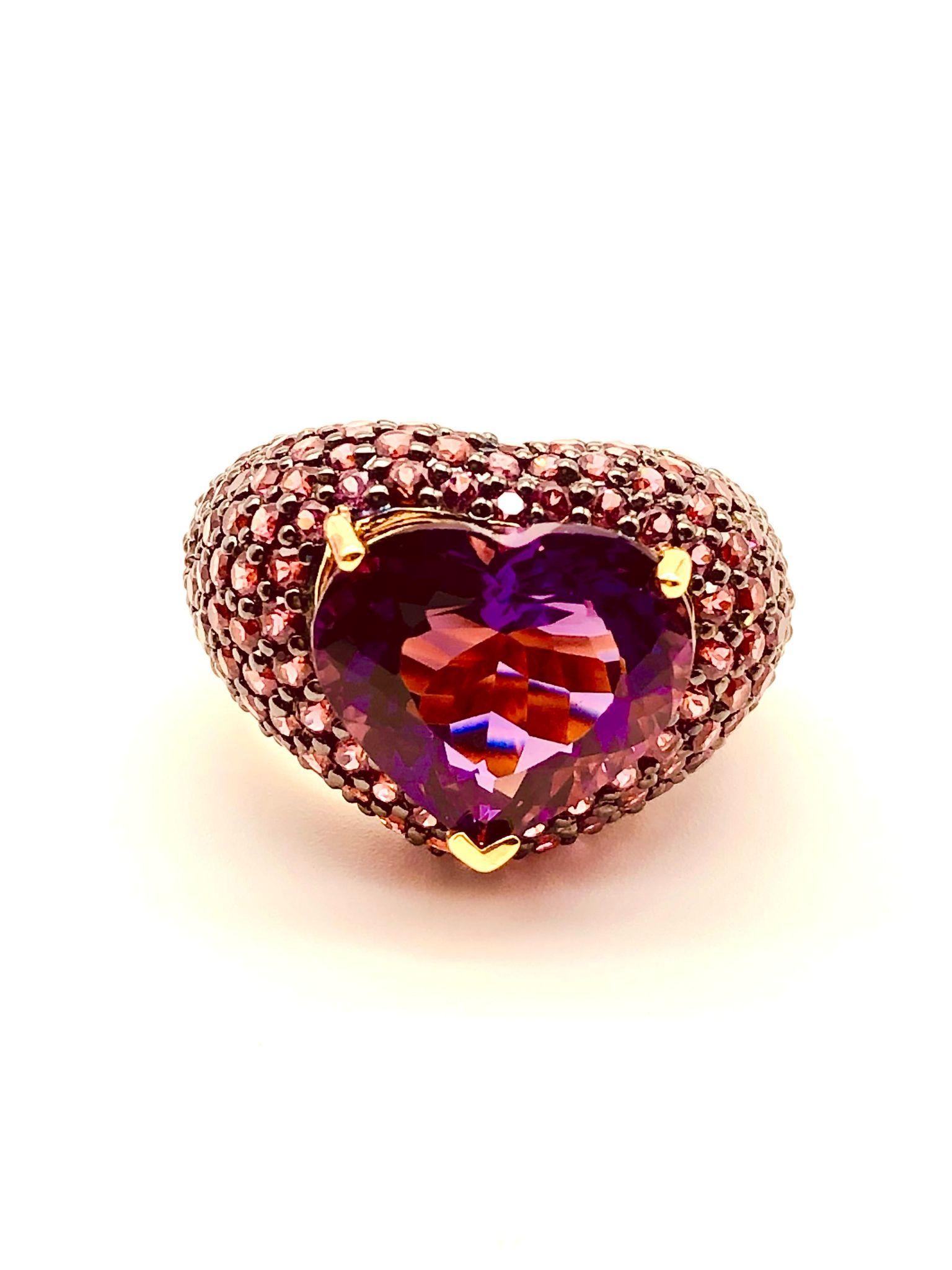 Women's Bochic “Orient” Natural Pink Sapphire & Amethyst Ring Set Inn 18K Gold & Silver For Sale