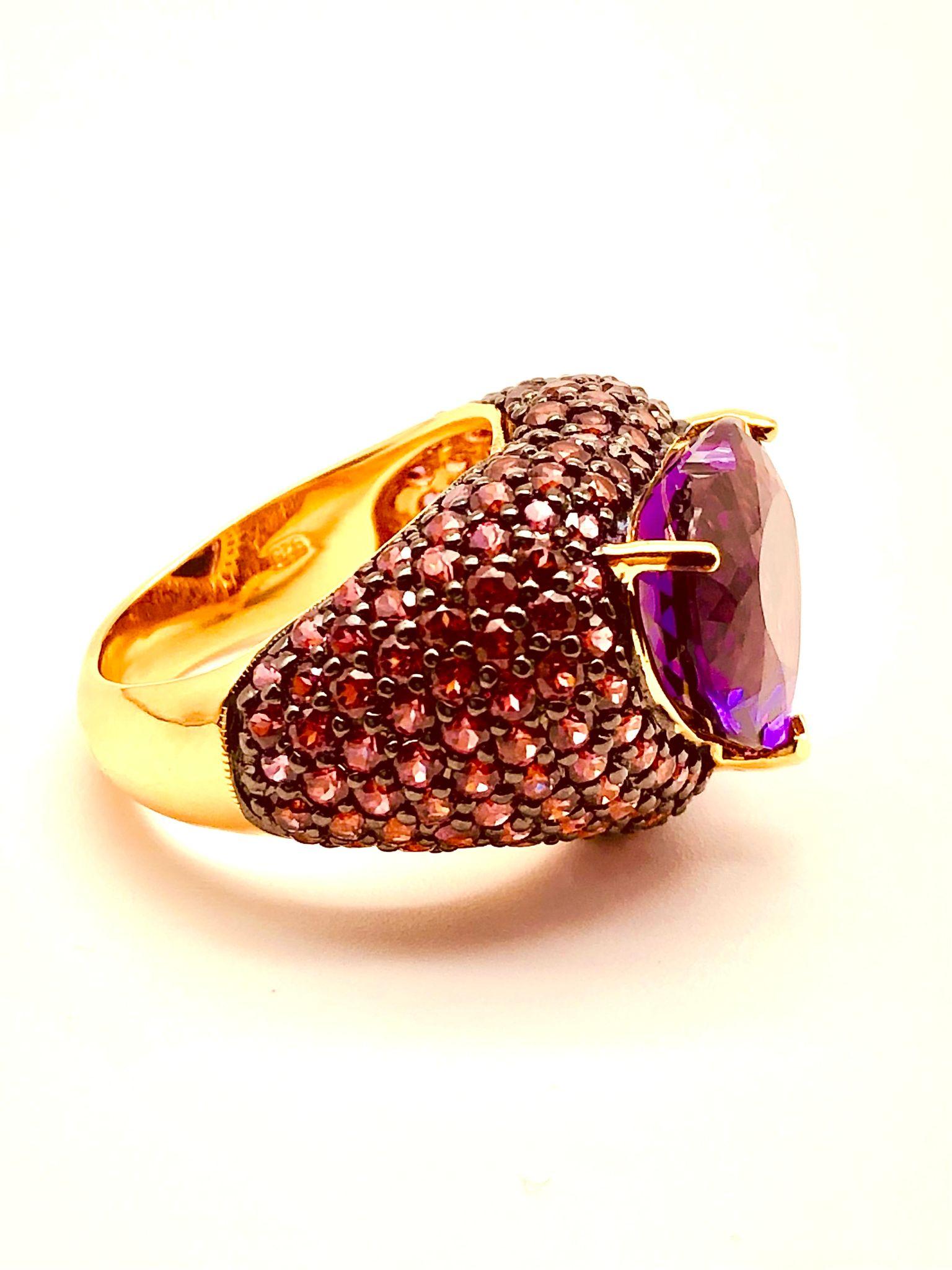 Bochic “Orient” Natural Pink Sapphire & Amethyst Ring Set Inn 18K Gold & Silver For Sale 2