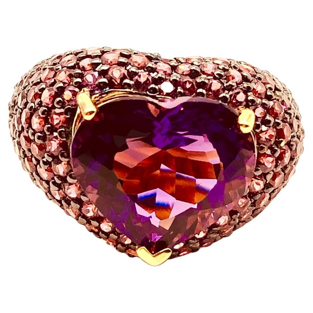 Bochic “Orient” Natural Pink Sapphire & Amethyst Ring Set Inn 18K Gold & Silver