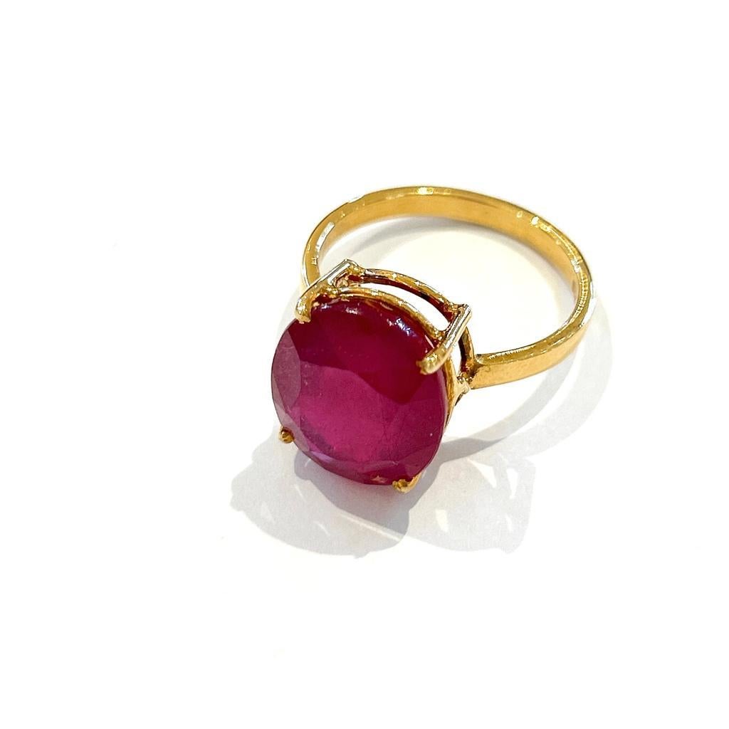 Bochic Orient Natürlicher roter ovaler Rubinring in ovaler Form in 18 K Gold & Silber gefasst (Retro) im Angebot