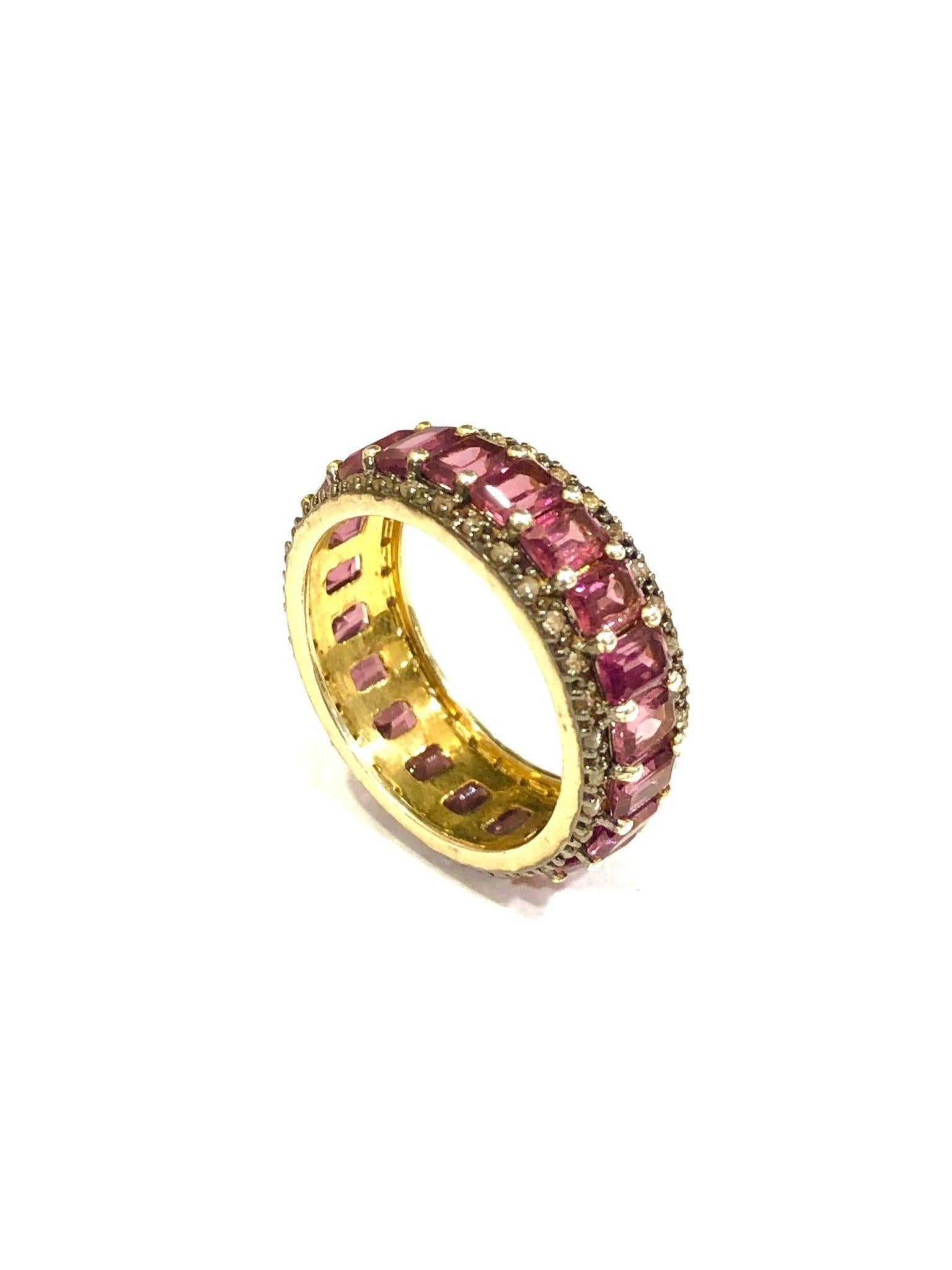 Bochic “Orient” Natural Rose Rhodolite & Diamond Band Set In 18K Gold & Silver (Art déco) im Angebot
