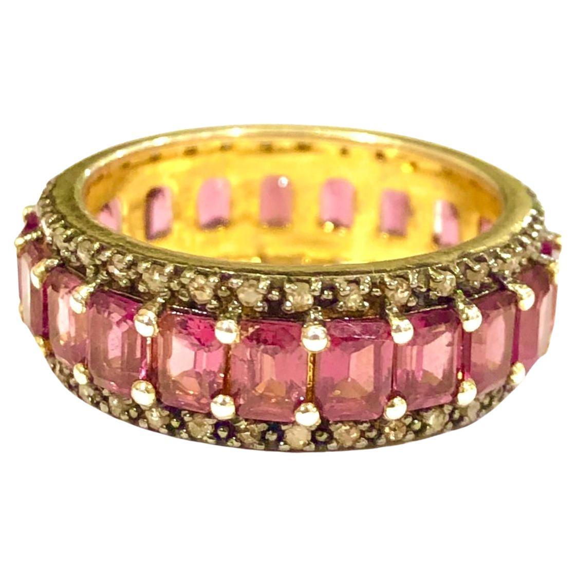 Bochic “Orient” Natural Rose Rhodolite & Diamond Band Set In 18K Gold & Silver