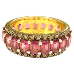 Bochic “Orient” Natural Rose Rhodolite & Diamond Band Set In 18K Gold & Silver