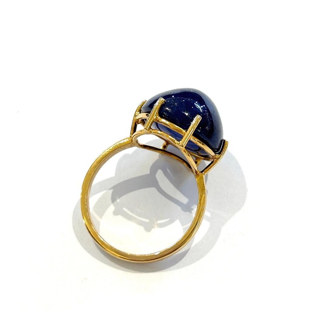 Art Deco Bochic “Orient” Natural Royal Blue Sapphire Ring Set In 18K Gold & Silver  For Sale