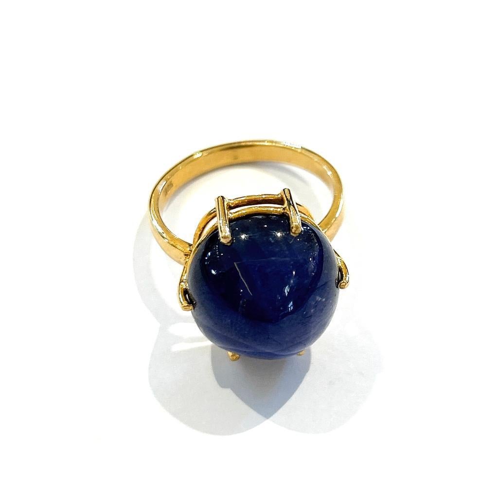 Cabochon Bochic “Orient” Natural Royal Blue Sapphire Ring Set In 18K Gold & Silver  For Sale