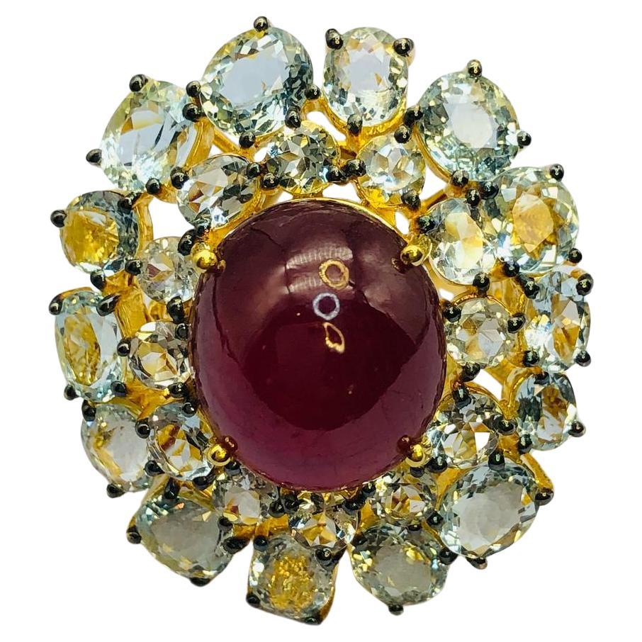 Bochic “Orient” Natural Ruby & Aquamarine Ring Set In 18K Solid Gold