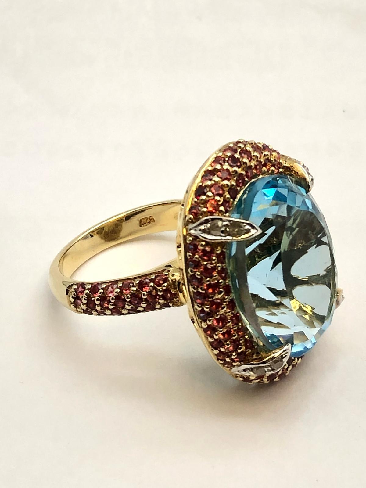 Bochic “Orient” Natural Ruby & Blue Topaz Ring Set In 18K Gold & Silver For Sale 4