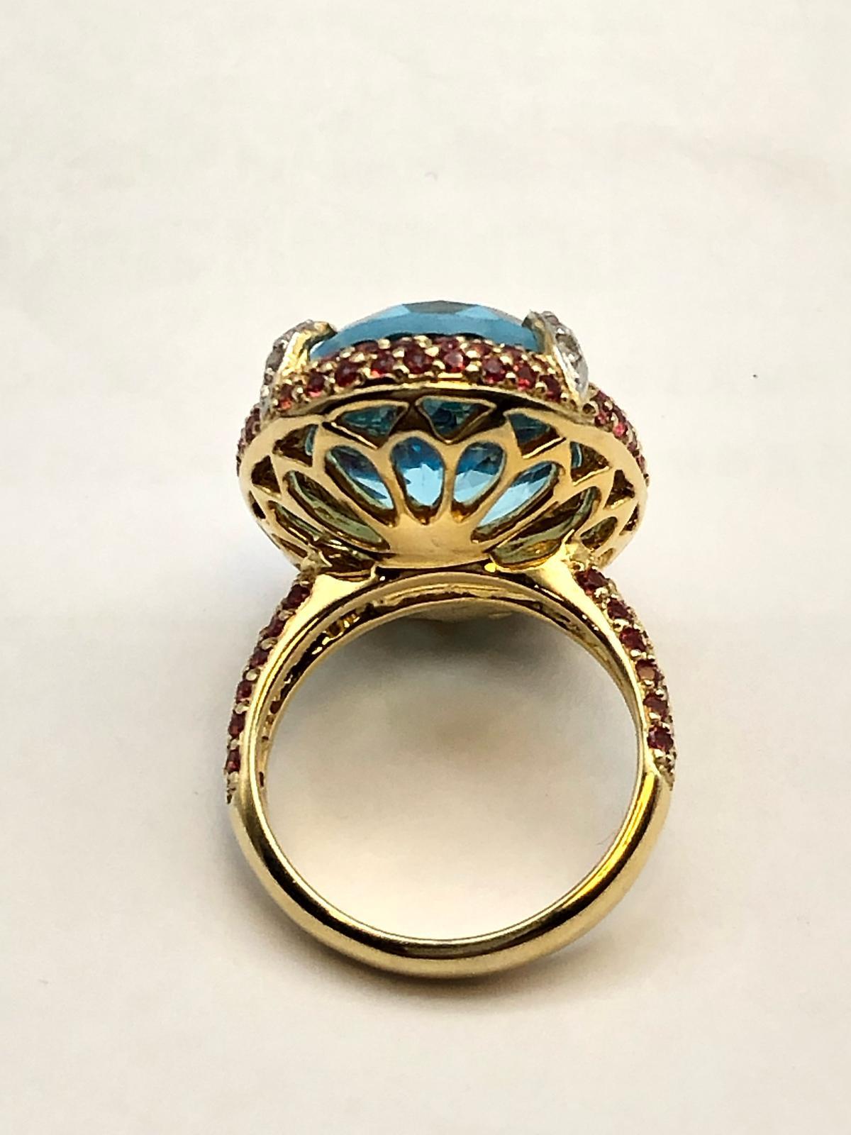 Bochic “Orient” Natural Ruby & Blue Topaz Ring Set In 18K Gold & Silver For Sale 5