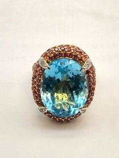 Bague Bochic Orient en or et argent 18 carats, rubis naturel et topaze bleue