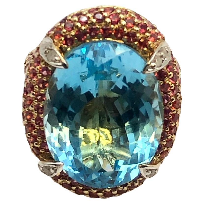 Bague Bochic Orient en or et argent 18 carats, rubis naturel et topaze bleue