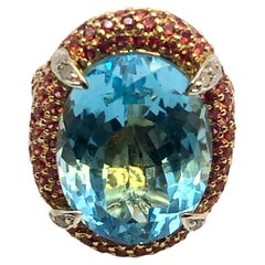 Bague Bochic Orient en or et argent 18 carats, rubis naturel et topaze bleue